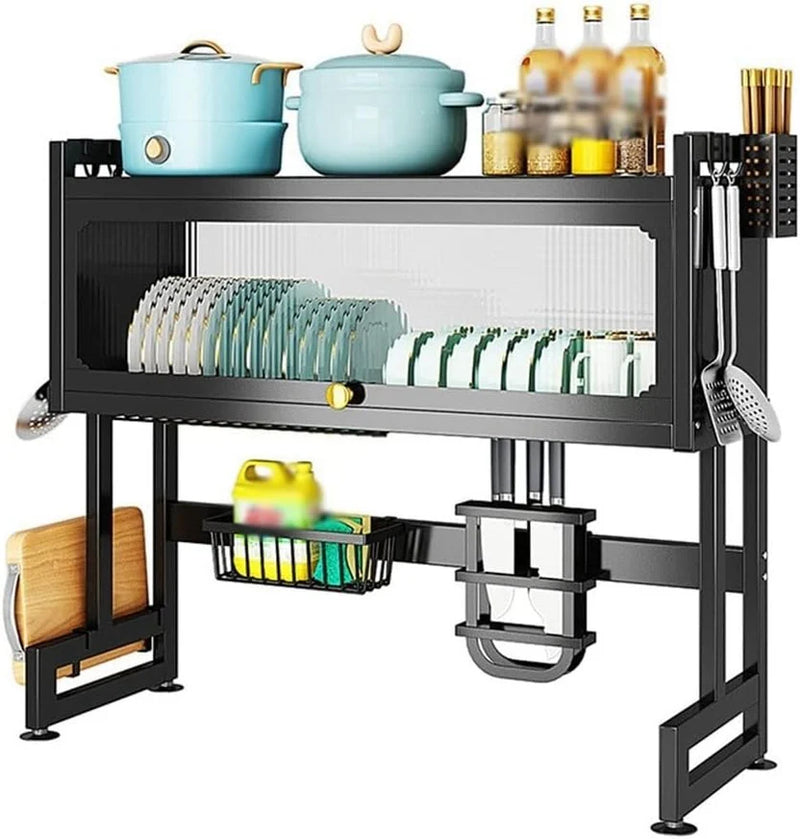 Kitchen Sink Shelf with Cabinet Door | Stainless Steel Under-Sink Organizer Rack