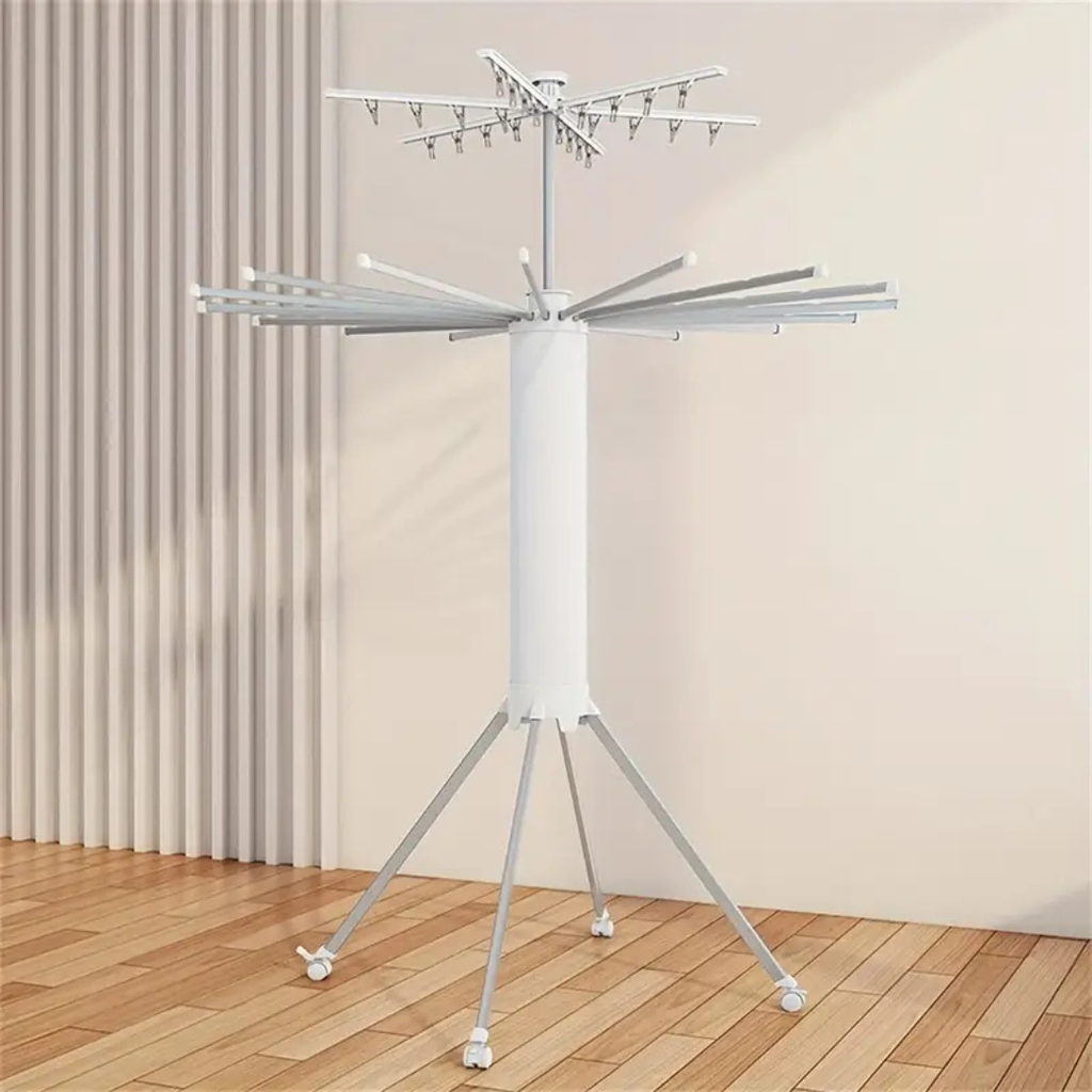 Foldable 360° Rotating Clothes Drying Stand | Aluminum Tripod Laundry Rack